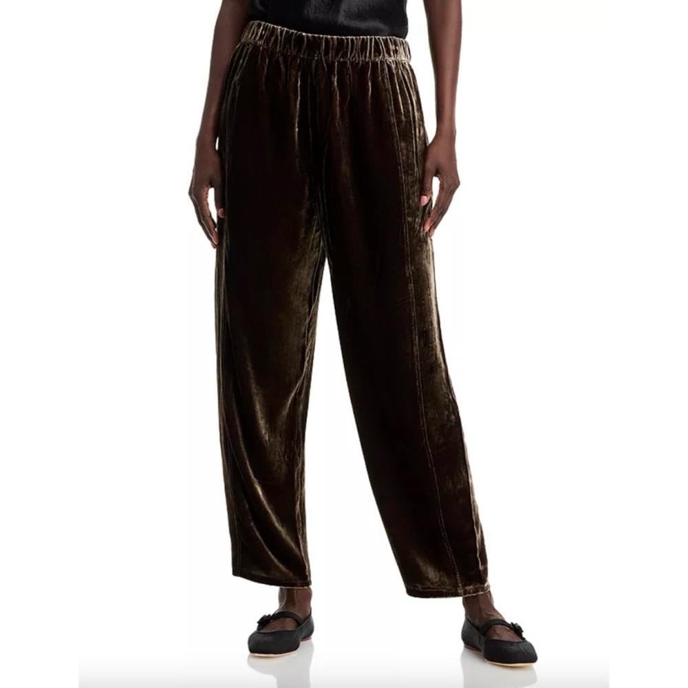 NEW Eileen‎ Fisher Silk Velvet Lantern Tapered Ankle Pants Chocolate Brown Small